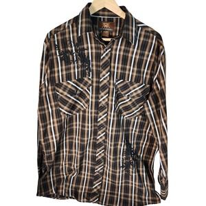 Painted Mesa Western Plaid Embroidered Long Sleeve Snap Button Shirt LT
